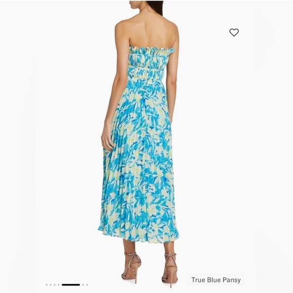 NWT AMUR Scottie Floral Pleated Strapless Midi Dress - True Blue Pansy - size 2 - Picture 2 of 9